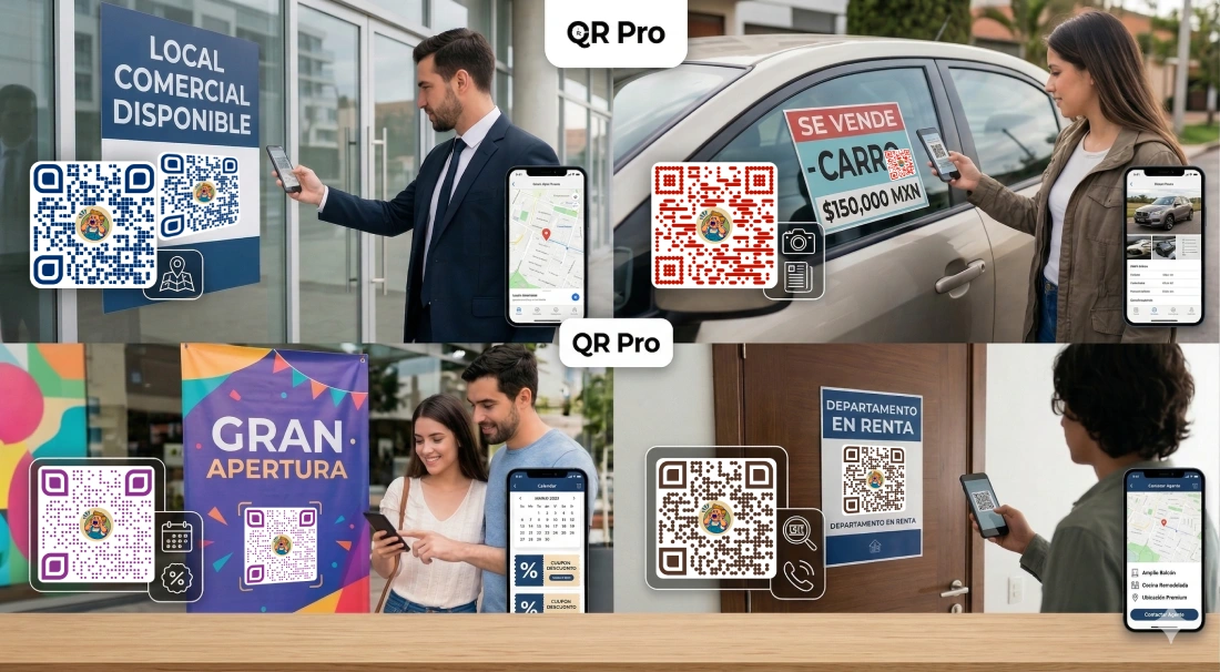 Ejemplos de anuncios interactivos con código QR en autos y bienes raíces